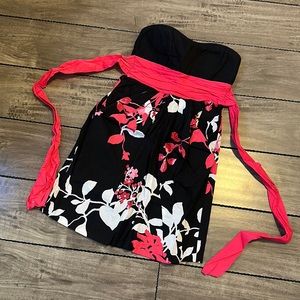 Speechless - Strapless Black / Hot Pink Floral Dress- Has Pockets and Bow Back